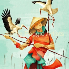 Asian Lady and Storks